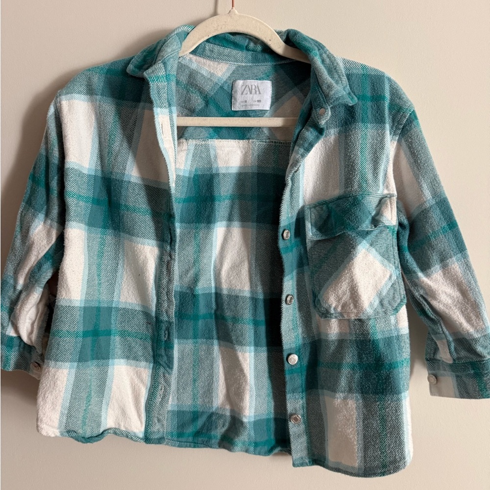 🟡🟡Zara Kids Teal and White Checkered Shirt